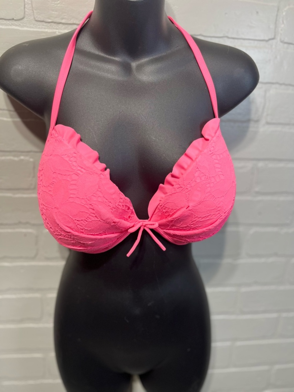 Victoria's Secret Hot Pink Lace Halter Bikini Top